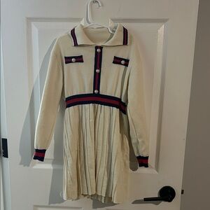 Source Unknown Cream Kids Dress with Red and Blue Trim